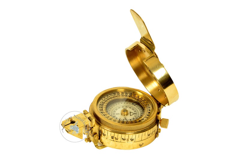 Aasiya Nautical Vintage Style Shiny Brass British Prismatic Military Compass â€“ Nautical Pocket Compass - Image 1